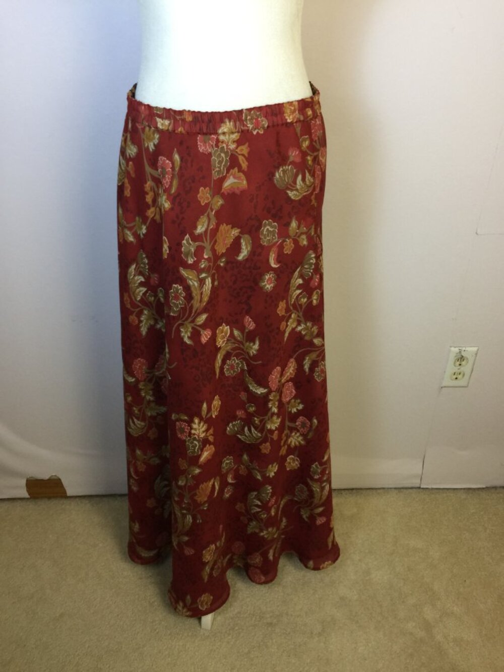 Coldwater Creek Reversible Midi Skirt Size M Womans Leopard & Red Floral Pull-on